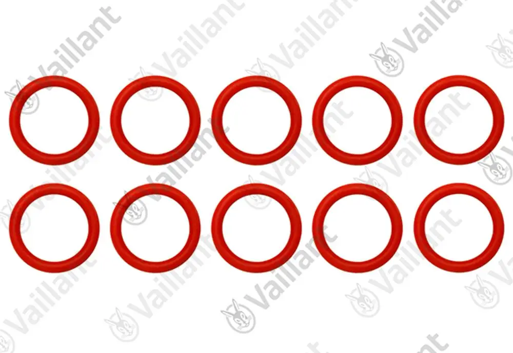 Zehn rote O-Ringe auf weißem Hintergrund, passend für Anwendungen von Vaillant.
